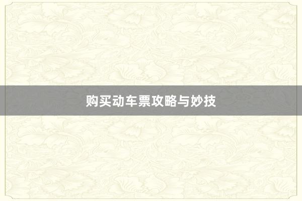 购买动车票攻略与妙技